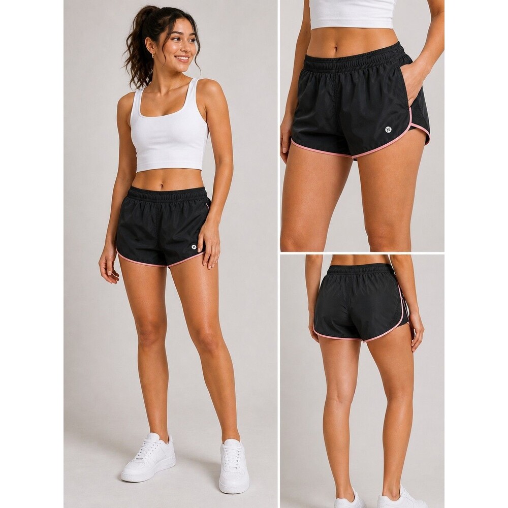 Rbx Women’s Black Athletic Running Shorts Pink Accent Trim Lightweight Active